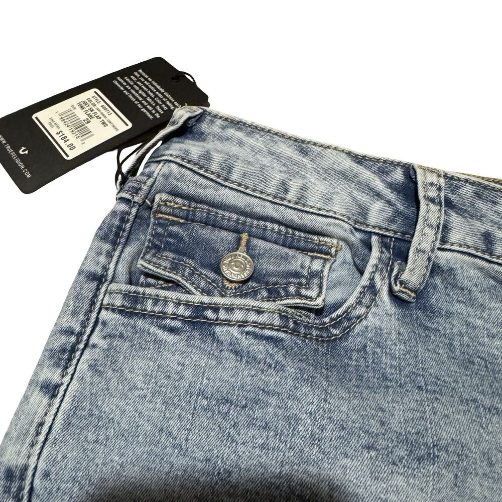 NWT True Religion Womens Joey Mid Rise SN Flap Flare Jean Size 29 Two Tone - Picture 4 of 16